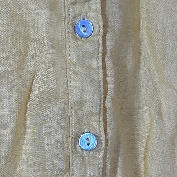 Sigrid Olsen Medium Button Up Shirt Yellow Linen Long Sleeve Roll Tab Boho - Picture 9 of 13